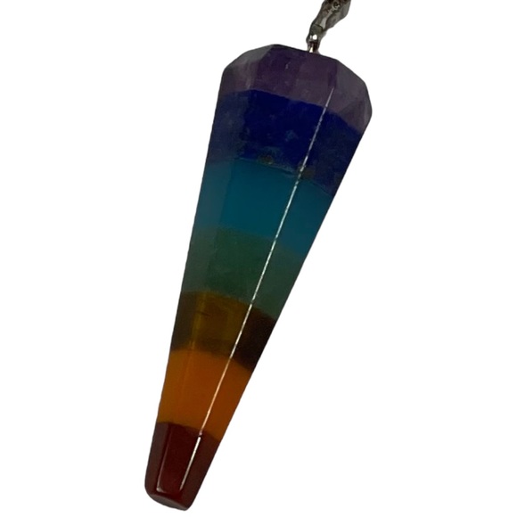 Rainbow Layered Faceted Pendulum Stone Pendant Necklace LGBTQ Pride Hippie NEW - Picture 9 of 13